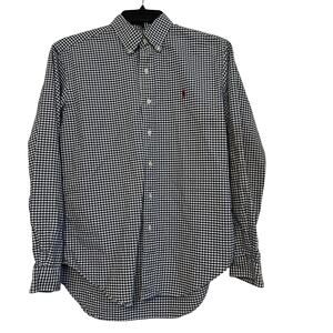 RALPH LAUREN Blue Gingham Plaid Red Pony 100% Cotton Button Front Shirt Sz. M